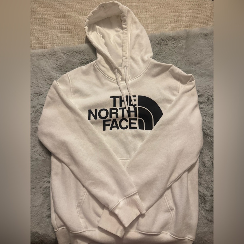 North Face White Hoodie with Black Logo w/ strings